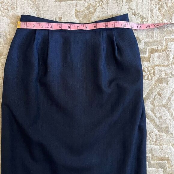 Vintage Kasper Navy White Skirt Suit Set Gold Buttons Blazer 80s Size 4 - Picture 10 of 15